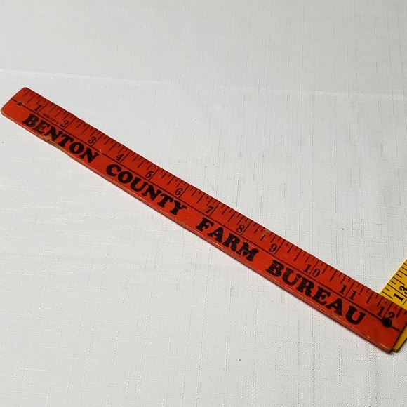 Wood Folding Ruler VTG  Advertising Farm Bureau Co-op Phone Rustic Primitive - Picture 7 of 13